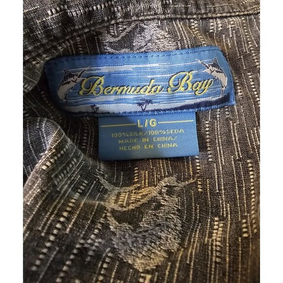 Bermuda Bay Fishing Theme Men's Shirt GRAY Size L 100% Silk - Picture 4 of 12